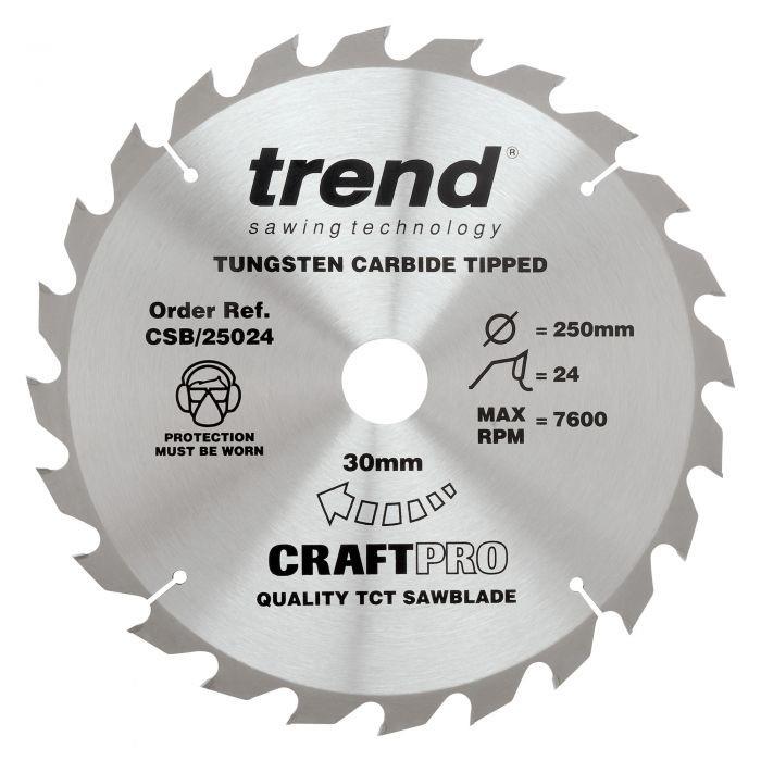 Trend CSB/25024 Craft Circular Saw Blade; 250mm x 24 Teeth; 30mm Bore (16, 20 & 25.4mm Bore Bushing Washers Supplied)