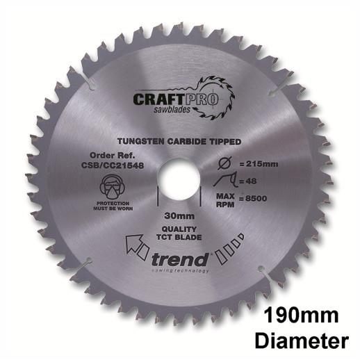 Trend CSB/CC19048 Craft Mitre Saw Crosscut Circular Saw Blade; 190mm x 48 Teeth; 30mm Bore; (20mm Bushing Washer Supplied); 2.6mm Kerf