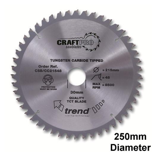 Trend CSB/CC25072 Craft Mitre Saw Crosscut Circular Saw Blade; 250mm x 72 Teeth; 30mm Bore; 3.0mm Kerf