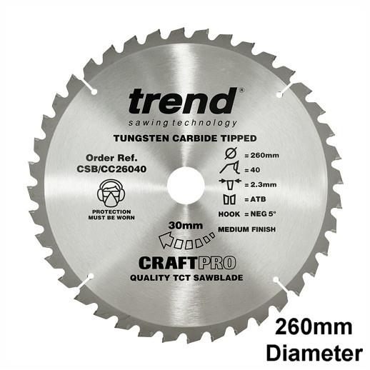 Trend CSB/CC26042 Craft Mitre Saw Crosscut Circular Saw Blade; 260mm x 42 Teeth; 30mm Bore; 2.6mm Kerf