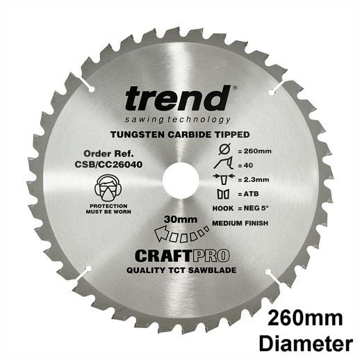 Trend CSB/CC26042 Craft Mitre Saw Crosscut Circular Saw Blade; 260mm x 42 Teeth; 30mm Bore; 2.6mm Kerf