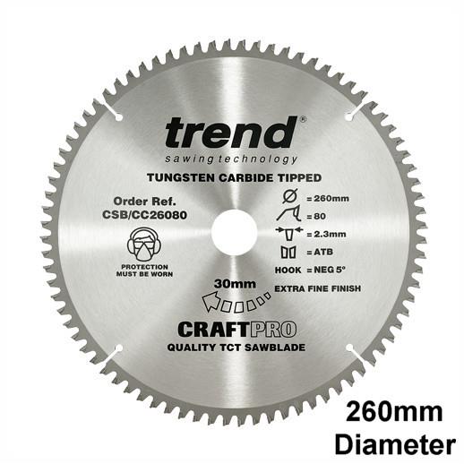 Trend CSB/CC26080 Craft Mitre Saw Crosscut Circular Saw Blade; 260mm x 80 Teeth; 30mm Bore; 2.3mm Kerf