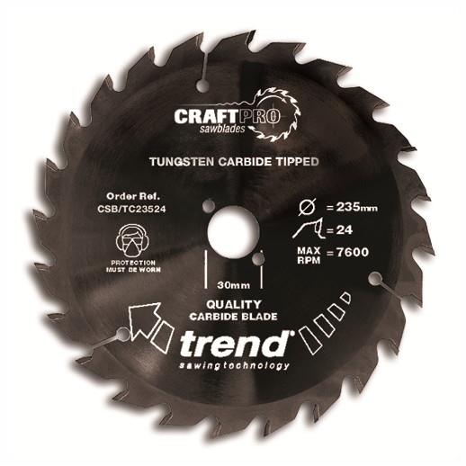 Trend CSB/TC25060 Craft Circular Saw Blade; PTFE Coated; 250mm x 60 Teeth; 30mm Bore; (16; 20 & 25.4mm Bushing Washer Supplied) 3.0mm Kerf