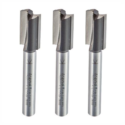 Trend TR/PACK/1 Two Flute Straight Cutter Router Bits; 1/4" Shank; 10mm Diameter; 19mm Cut; TR09X1/4TC Pack (3)