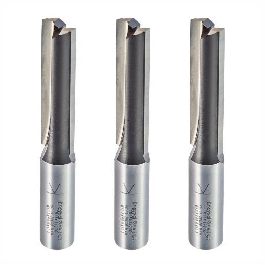 Trend TR/PACK/2 Two Flute Straight Cutter Router Bits; 1/2" Shank; 12.7mm Diameter; 50mm Cut; TR17X1/2TC Pack (3)