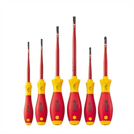 Wiha 36455 VDE Slim Fix Screwdriver Set; 6 Piece; 4 Slotted & 2 Pozidriv